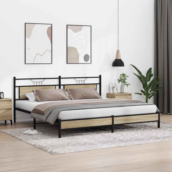 vidaXL Estructura de cama sin colch&oacute;n metal roble Sonoma 200x200 cm