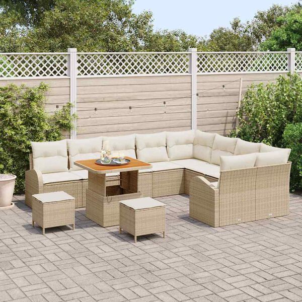 vidaXL Conjunto de sof&aacute;s de jard&iacute;n 12 pcs Beige rat&aacute;n sint&eacute;tico