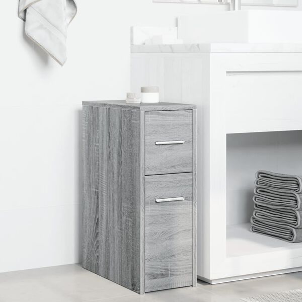 vidaXL Armario de baño estrecho con ruedas madera gris Sonoma