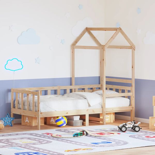 vidaXL Sof&aacute; cama con techo madera maciza de pino 90x190 cm