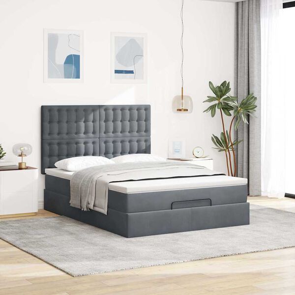vidaXL Estructura cama otomana colchones terciopelo gris oscuro