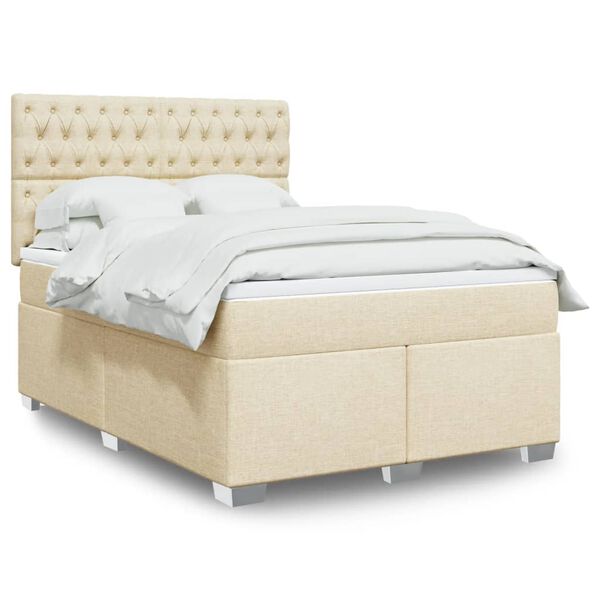 vidaXL Cama box spring con colch&oacute;n tela color crema 140x200 cm