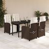 vidaXL Set comedor de jard&iacute;n 5 piezas y cojines rat&aacute;n sint&eacute;tico marr&oacute;n