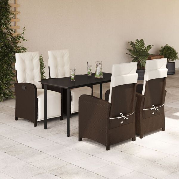 vidaXL Set comedor de jard&iacute;n 5 piezas y cojines rat&aacute;n sint&eacute;tico marr&oacute;n