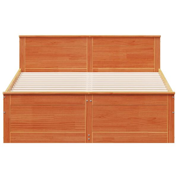 vidaXL Cama con cabecero sin colch&oacute;n madera maciza marr&oacute;n 140x190 cm
