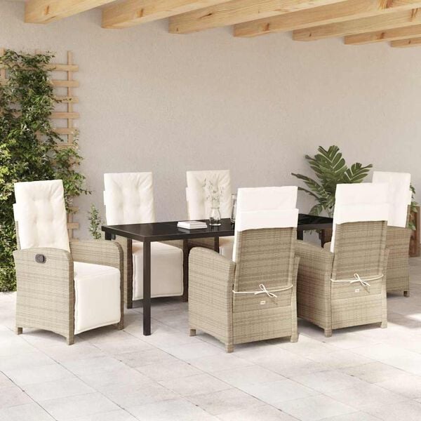 vidaXL Conjunto de Comedor de Jard&iacute;n 7 pcs Beige rat&aacute;n sint&eacute;tico