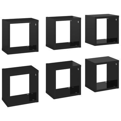 vidaXL Estantes cubos pared 6 uds negro brillante 22x15x22 cm