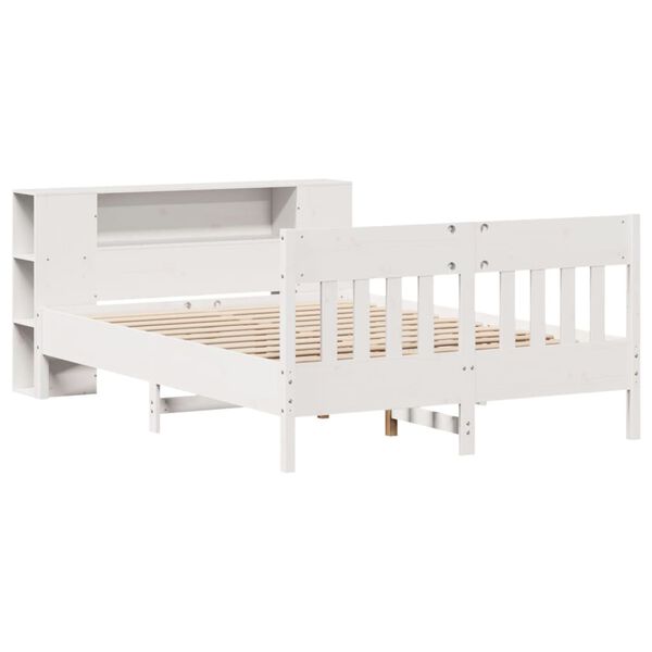 vidaXL Cama con estanter&iacute;a sin colch&oacute;n madera maciza blanca 140x200 cm
