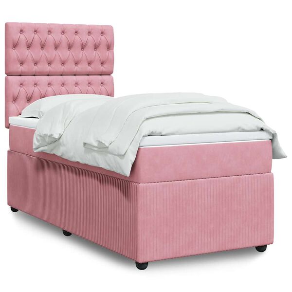 vidaXL Cama box spring con colch&oacute;n terciopelo rosa 80x200 cm