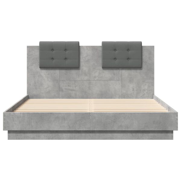 vidaXL Cama con cabecero madera de ingenier&iacute;a gris hormig&oacute;n 140x200 cm
