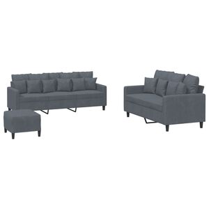 vidaXL Juego de sof&aacute;s con cojines 3 piezas terciopelo gris oscuro