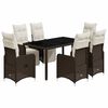vidaXL Set de mesa y sillas jard&iacute;n 7 pzas con cojines rat&aacute;n PE marr&oacute;n