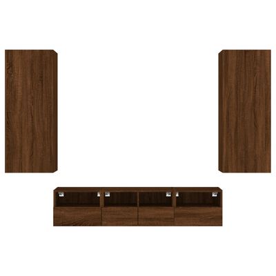 vidaXL Muebles de TV de pared 5 pzas madera de ingeniería marrón roble