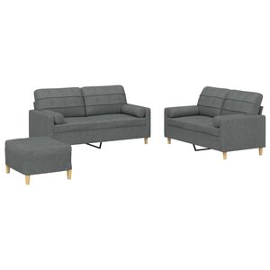 vidaXL Juego de sof&aacute;s con cojines 3 piezas tela gris oscuro