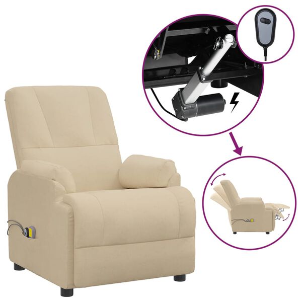 vidaXL Sill&oacute;n de masaje el&eacute;ctrico piel de ante sint&eacute;tico blanco crema