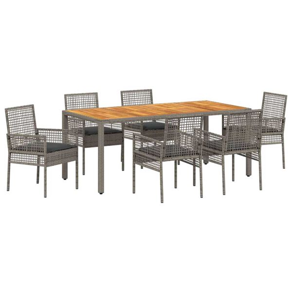vidaXL Conjunto de Comedor de Jard&iacute;n 7 pcs Gris rat&aacute;n sint&eacute;tico