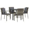 vidaXL Set comedor jard&iacute;n 5 pzas y cojines rat&aacute;n sint&eacute;tico negro gris