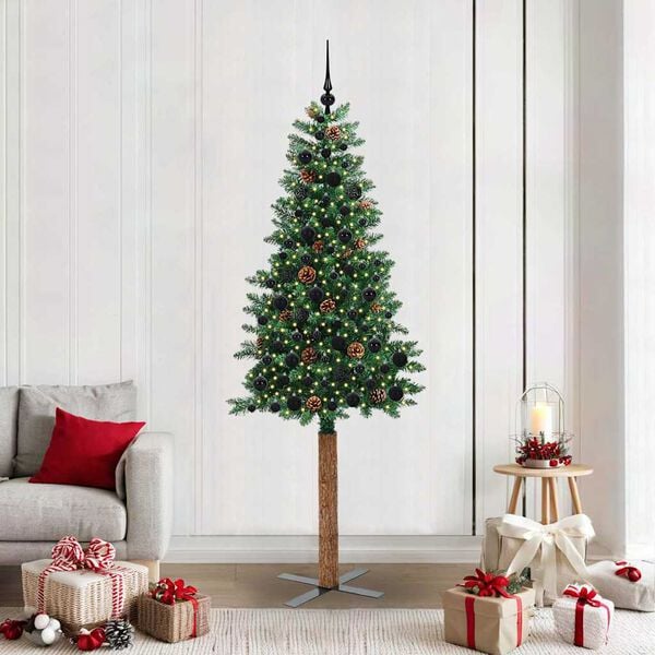 vidaXL &Aacute;rbol de Navidad Delgado con 300 LED con soporte Verde 210 cm