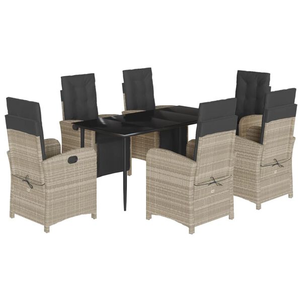 vidaXL Set comedor jard&iacute;n 7 pzas y cojines rat&aacute;n sint&eacute;tico gris claro