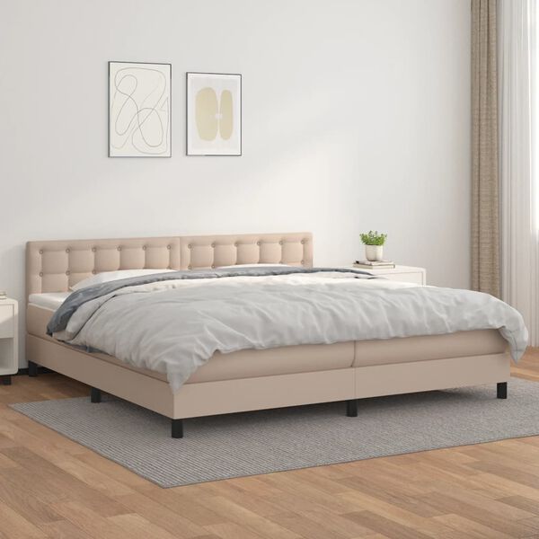 vidaXL Cama box spring con colchón cuero sintético capuchino 200x200cm