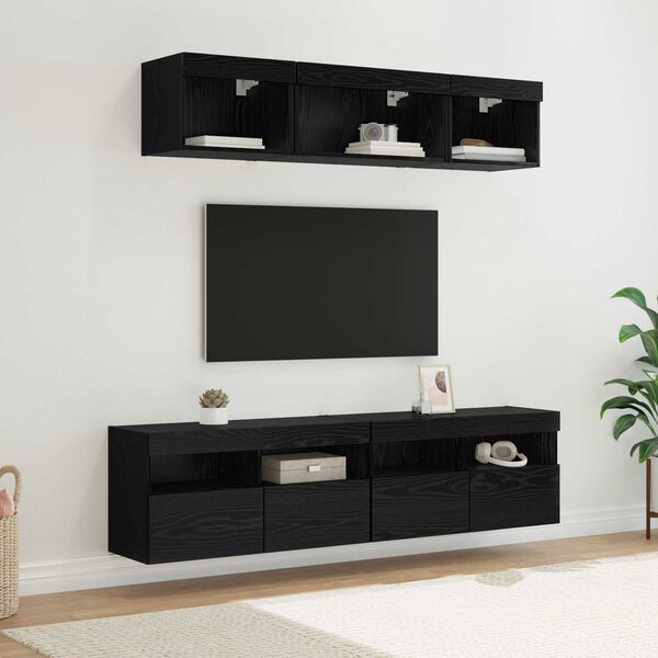 vidaXL Unidades de TV de Pared con LED con LED 5 pcs Roble Negro