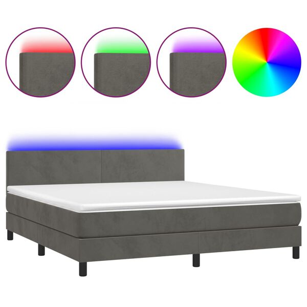 vidaXL Cama box spring colch&oacute;n y LED terciopelo gris oscuro 180x200 cm
