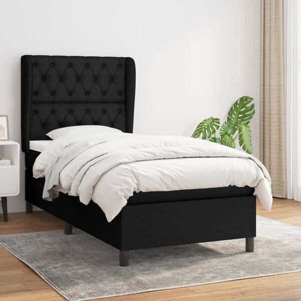 vidaXL Cama box spring con colch&oacute;n tela negro 80x200 cm