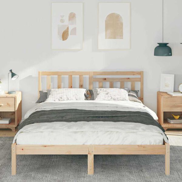 vidaXL Estructura de cama Marr&oacute;n 140 x 200 cm Madera de pino macizo