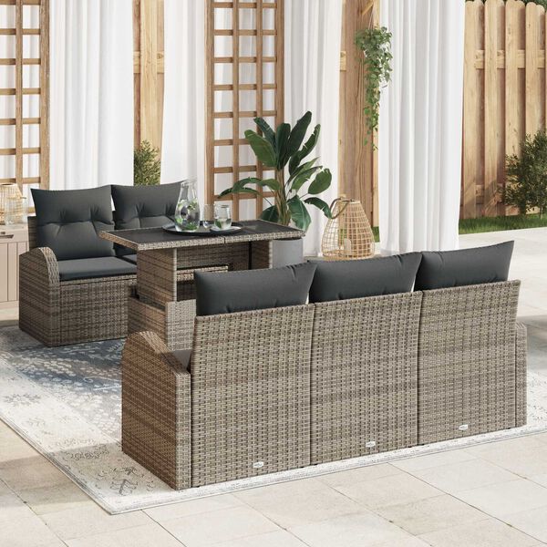 vidaXL Conjunto de sof&aacute; de jard&iacute;n 6 pcs Gris Rattan de Poli&eacute;ster