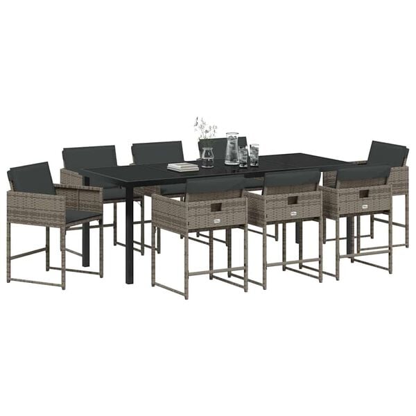 vidaXL Conjunto de Comedor de Jard&iacute;n 9 pcs Gris rat&aacute;n sint&eacute;tico