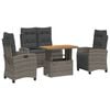 vidaXL Juego de comedor de jard&iacute;n 4 piezas con cojines rat&aacute;n PE gris