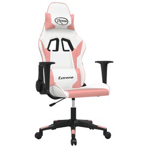 vidaXL Silla gaming de masaje cuero sint&eacute;tico blanco y rosa