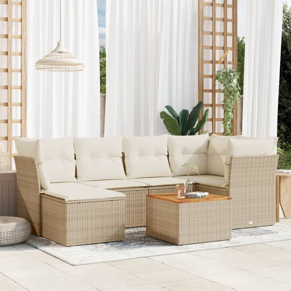 vidaXL Set sof&aacute;s de jard&iacute;n 7 piezas y cojines rat&aacute;n sint&eacute;tico beige