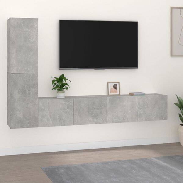 vidaXL Set de muebles de TV 4 pzas madera contrachapada gris hormigón
