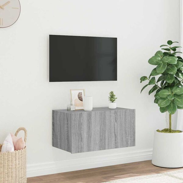 vidaXL Mueble de TV de pared con luces LED gris Sonoma 60x35x31 cm
