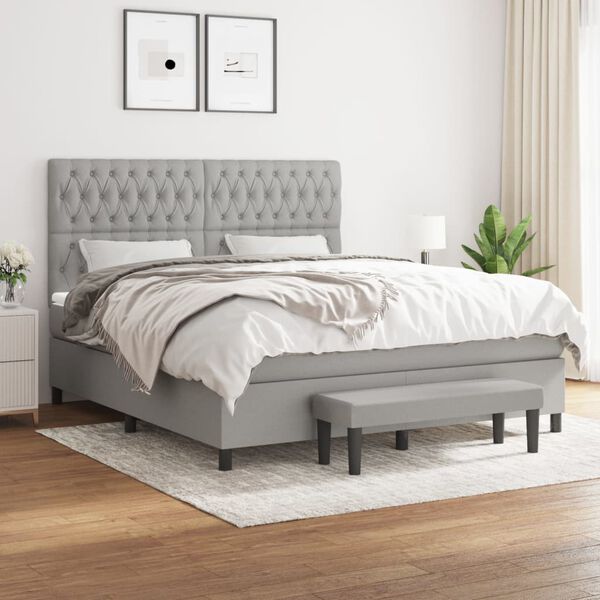 vidaXL Cama box spring con colch&oacute;n tela gris claro 180x200 cm