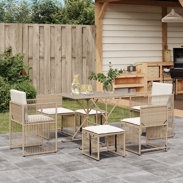 vidaXL Set comedor de jardín 7 pzas con cojines ratán sintético beige