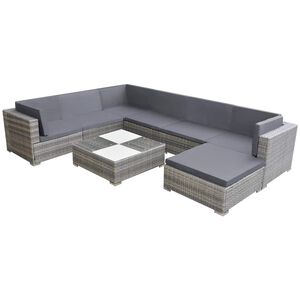 vidaXL Set de muebles de jardín 8 pzas y cojines ratán sintético gris