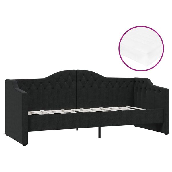 vidaXL Sofá cama con colchón USB de tela negro 90x200 cm