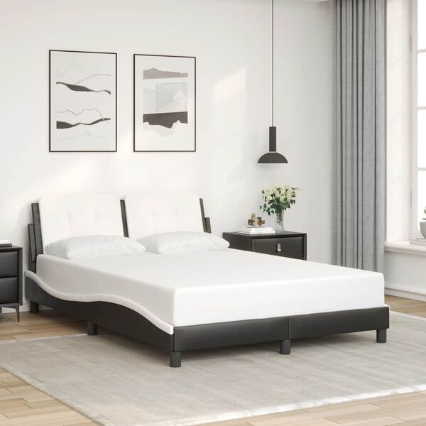 vidaXL Estructura de cama sin colch&oacute;n Zadar cuero sint&eacute;tico negro blanco 120x200cm