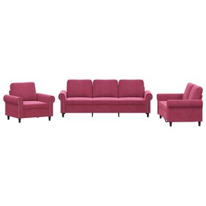 vidaXL Juego de sof&aacute;s con cojines 3 piezas terciopelo rojo tinto