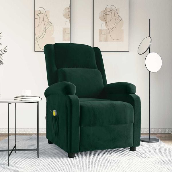 vidaXL Sill&oacute;n de masaje de terciopelo verde oscuro