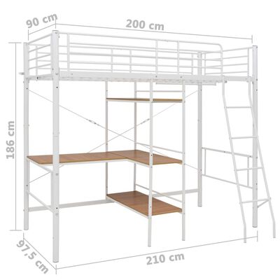 vidaXL Estructura de litera con mesa de metal blanco 90x200 cm