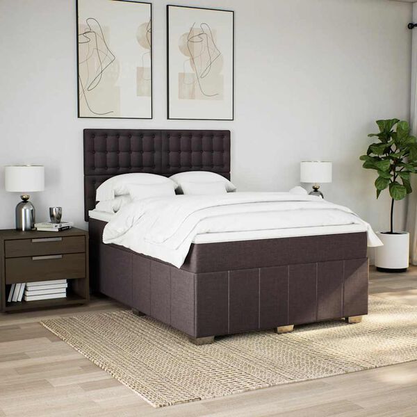 vidaXL Cama box spring con colch&oacute;n tela marr&oacute;n oscuro 140x190 cm