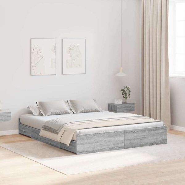 vidaXL Cama con almacenamiento con cabecera Gris Sonoma 160 x 200 cm