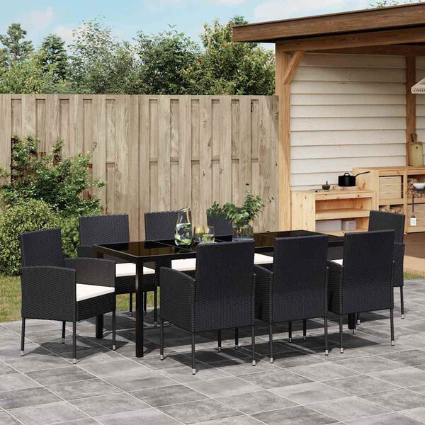 vidaXL Conjunto de Comedor de Jard&iacute;n 9 pcs Negro rat&aacute;n sint&eacute;tico