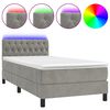 vidaXL Cama box spring colch&oacute;n y LED terciopelo gris claro 90x190 cm