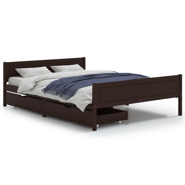 vidaXL Estructura cama 2 cajones madera pino marr&oacute;n oscuro 160x200cm