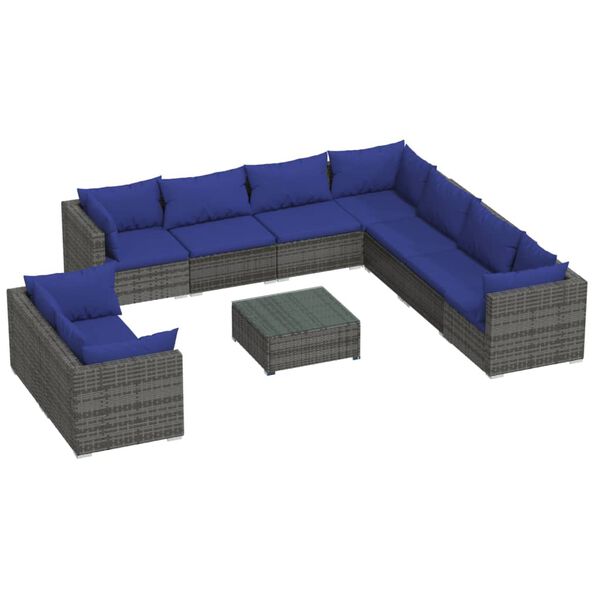 vidaXL Set de muebles de jardín 10 pzas y cojines ratán sintético gris