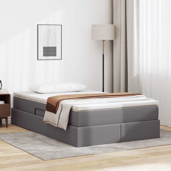 vidaXL Cama con almacenamiento y colchón con colchón Gris 120 x 190 cm